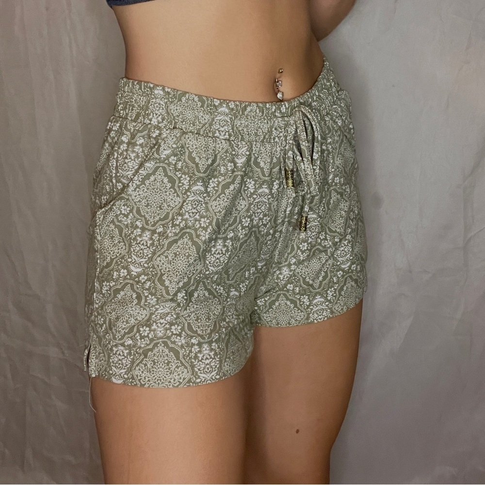 Pink Rose green patterned shorts